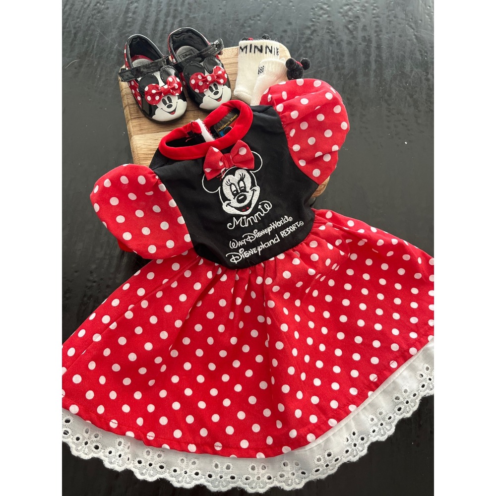Vintage My Disney Girl Minnie‎ Mouse Polka Dot Dress, Mary Jane Shoes & Socks